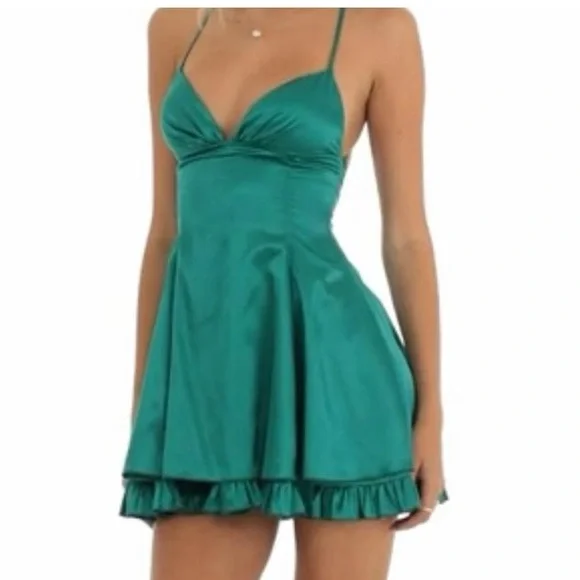 Lucy in the Sky Teal Blue/Green Babydoll Cocktail Dress - Picture 7 of 8